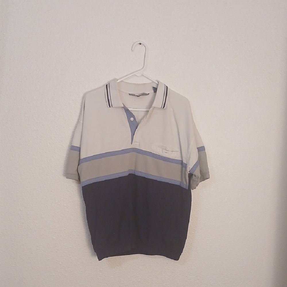 Modern Blue and Gray Polo Shirt with Geometric Design